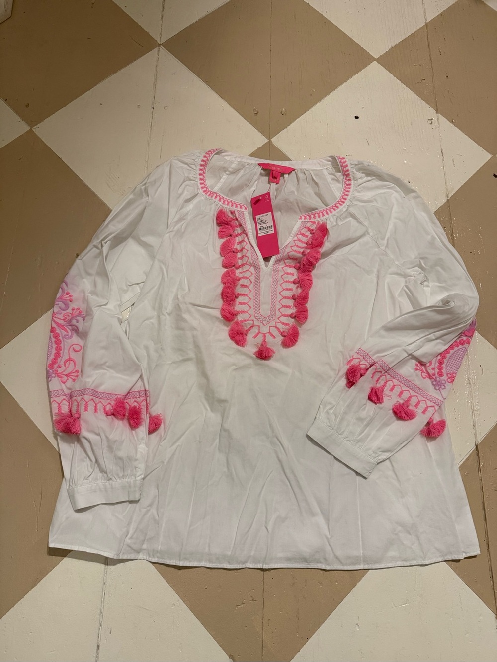 Lilly Pulitzer Peasant Top with Pink Tassel Trim